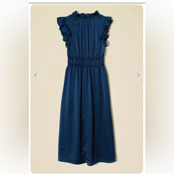 Xirena Silk Satin ruffled "Posey" sleeveless blue dress ruffled Midi size XS - Picture 6 of 11